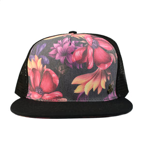 Unisex low-profile floral trucker hat. Adjustable snap with mesh back. Inspirational quote inside. *botanical